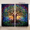 2pcs, spring summer Curtains Stained Glass Tree of Life Yarn Curtains 100% Polyester Room Decor for Room, Kitchen, Study, 3
