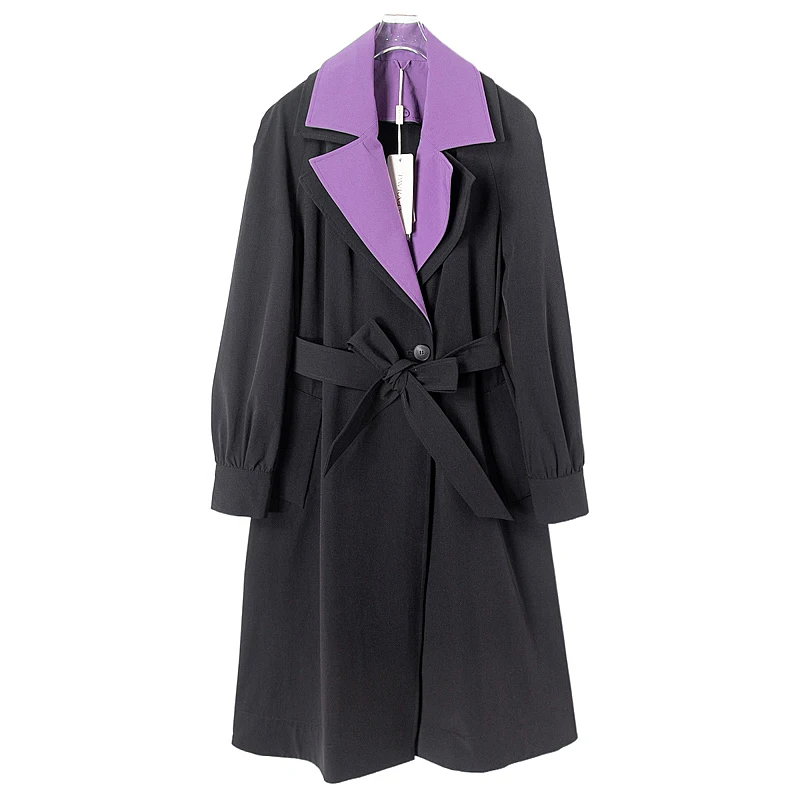 

Spring Autumn Double Collar Tie Double breasted Trench Coats For Women's Clothing Casual Long Windbreaker Belt Overcoats fp701