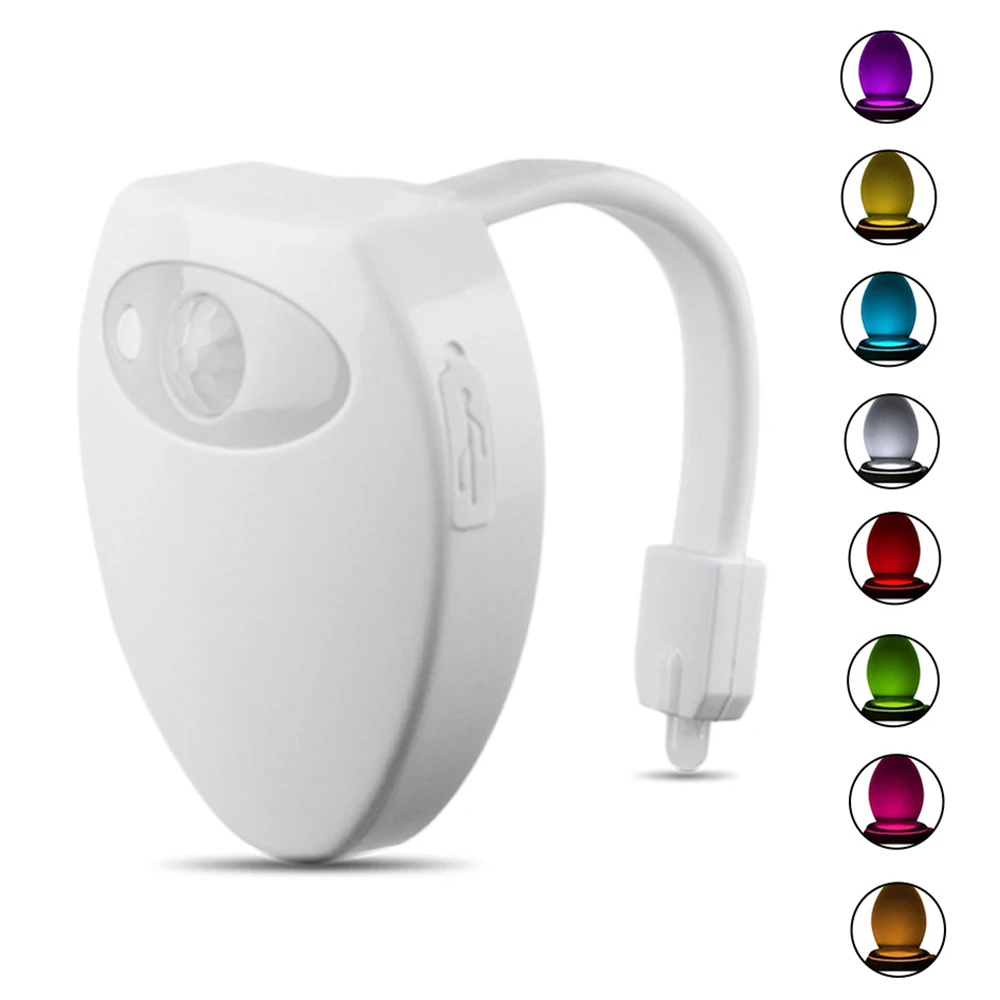 Светильник для унитаза с пассивным инфракрасным датчиком движения, зарядка через USB, цветная светодиодная водонепроницаемая лампа для унитаза, ванной комнаты, ванной комнаты
