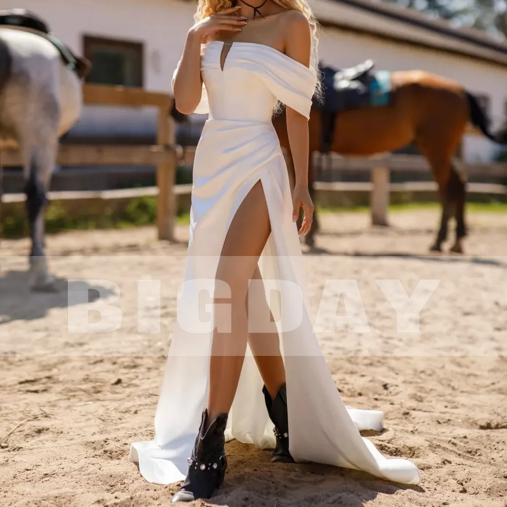 Bigday Off The Shoulder Mermaid V-Neck Wedding Dress Women 2025 Pleat Split Open Back Bridal Gown Vestido De Noiva Customized 9 Se009754a01694efdbc832db48477b9b1B