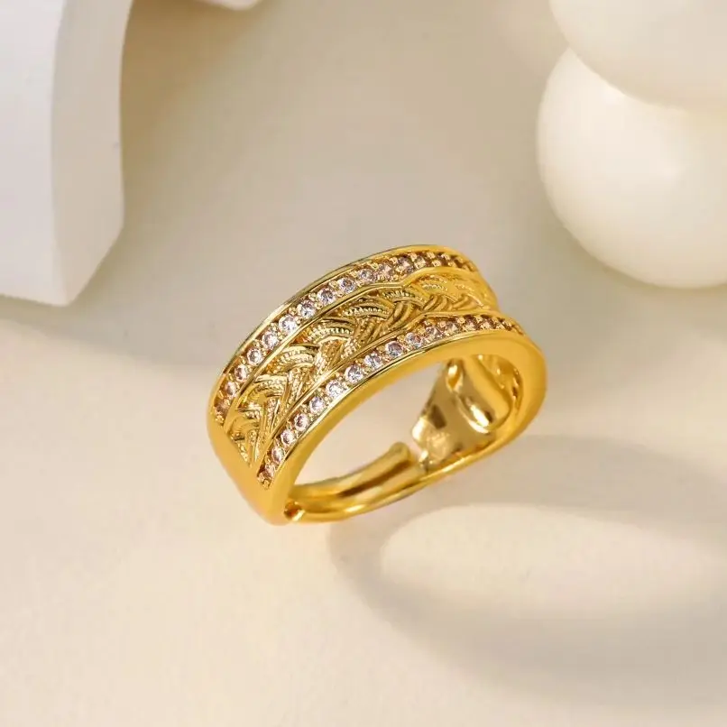 Zircon Geometric Rings for Women Gold Color Stainless Steel Ring