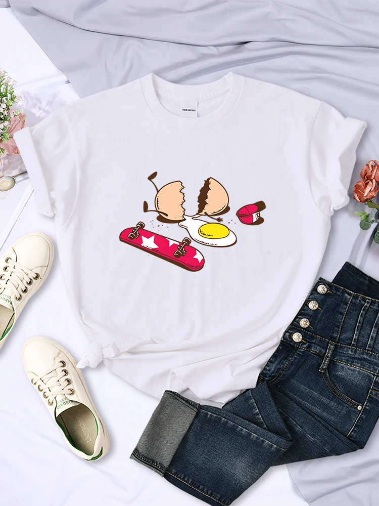 

Streetwear Broken Egg Skateboard Women T-Shirts Personality Casual Fashion Tee Clothing Street Hip Hop Short Sleeve Womans Tops