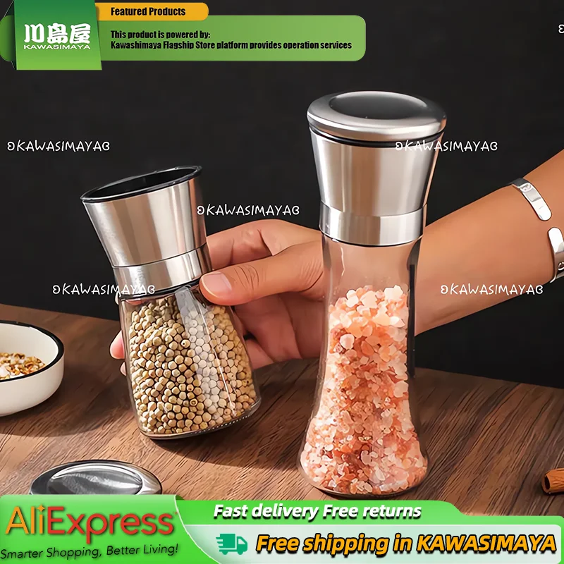 

KAWASIMAYA Pepper Mill, Manual Stainless Steel Sea Salt Grinder Bottle Grinding Black Pepper Grain Gods Pepper Grinder