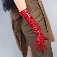 LONG LATEX GLOVES Faux Patent Leather 20" 50cm Shine Red Snake Python Snakeskin LLDLLNT