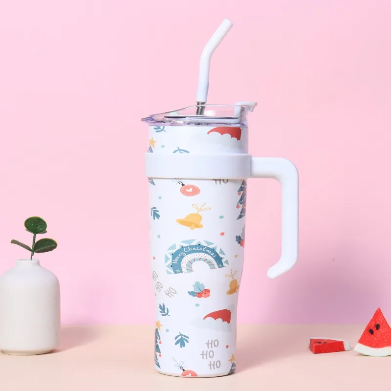 304 Stainless Steel Christmas Ice Bullion Cup 40Oz Large Capacity Thermal Insulation Cold Straw Wholesale