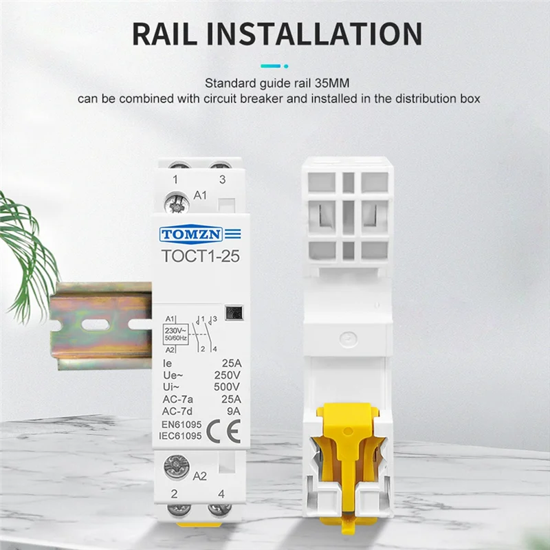 

TOMZN TOCT1-25 2P 25A 220V/230V 50/60HZ Din Rail Household Ac Modular Contactor 25A 2NO AC Contactor