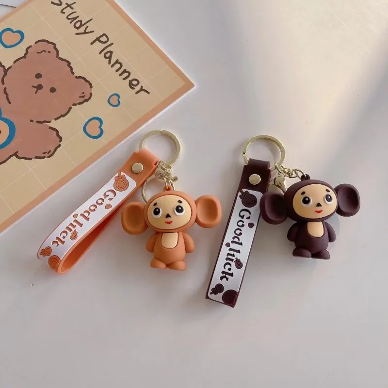 Movie Cheburashka Monkey Keychain Cute Silica Gel Backpack Pendant Cosplay Animal Keyring Pendant Key Chains Prop Xmas Gift