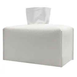 Elegant PU Leather Foldable Tissue Box Cover - Decorative Organizer for Bathroom Vanity Countertop (White)