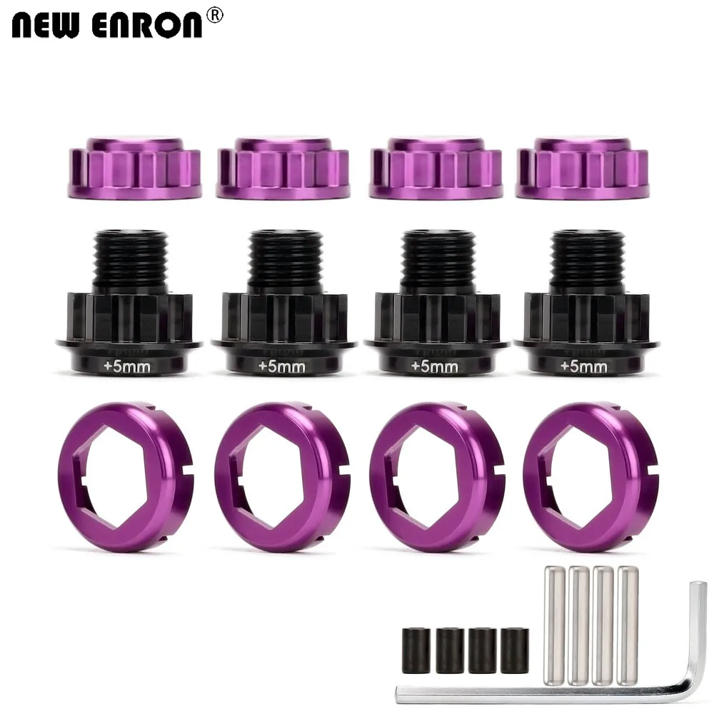 NEU ENRON 4-teiliges violettes 17-mm-CNC-Weglock-Sechskantnaben-Set aus Aluminiumlegierung mit 5 mm gezahnten Muttern für RC-Car 1/8 HPI Savage Flux X XL HP