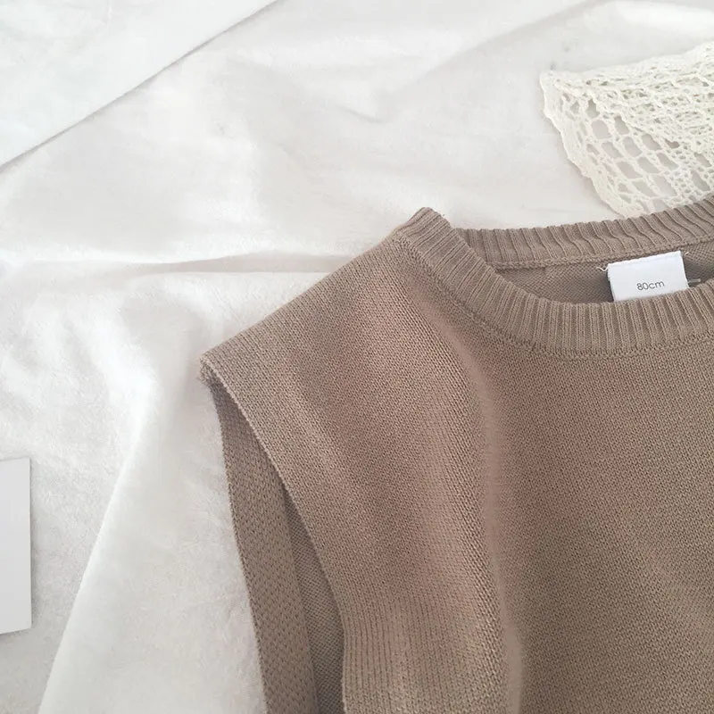 Spring Instagram Baby Knitted Vest Korean Edition Baby Lace up Tank Top Girl's Woolen Small Sweetheart Sweetheart Cotton kids sweater