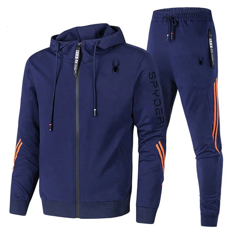 Jaro podzim muži tracksuits stanovuje dlouhé rukáv hoodie+jogging kalhoty 2 kusu fitness běžecký obleků sportswear ležérní oblečení