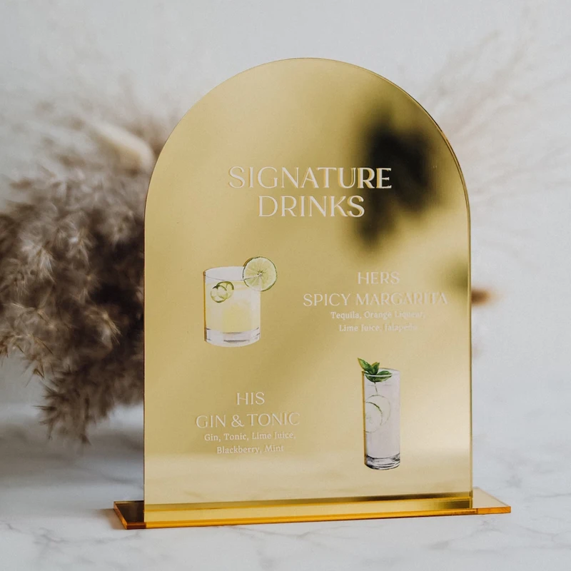 Mirror Cocktail Menu,Signature Drink Bar Menu Sign,Personalized Drinks Sign,Wedding TableTop Signs His Hers Bar Signs