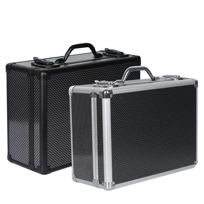 Aluminum Alloy Frame Suitcase Storage Box with Sponge Cubes Compartment for Microphone Sound Card Mixer Camera Drone Tools Kits