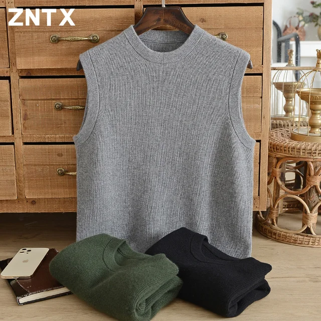[최신|인기상품]정장니트조끼 => ZNTX 남성용 순수 캐시미어 스웨터, 크루넥 조끼, 두꺼운 민소매 니트 – 가을과 겨울 스타일링의 필수템 [ChinaNOW | 추천상품]