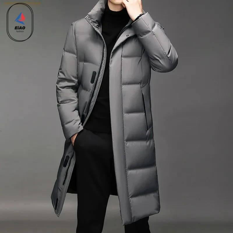 Eiao 2026 New Winter Men Down Jacket Korean Brand Stand Collar Long White Duck Down Padded Coat Street Ski Windproof Warm Puffer
