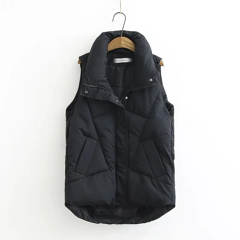 2024 Winter Down Vest Jacket Women Casual Cotton Padded Outerwear Warm Sleeveless Puffer Coat Autumn Loose Waistcoat