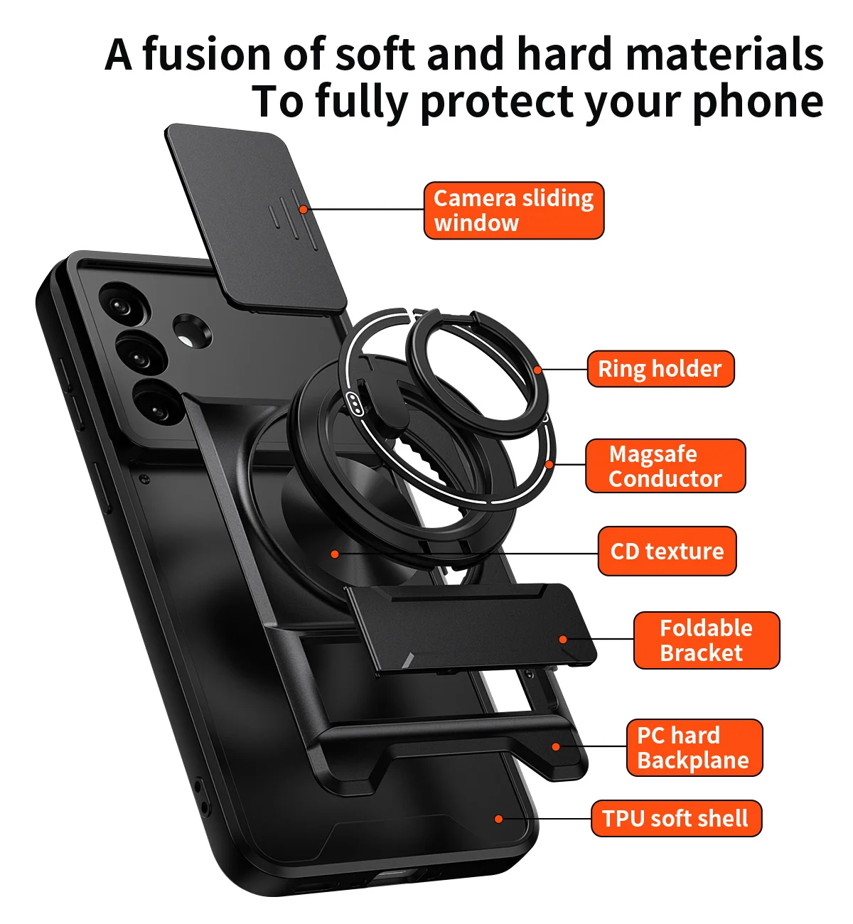 Premium Shockproof Armor Phone Case with Magnetic Holder and Lens Protection