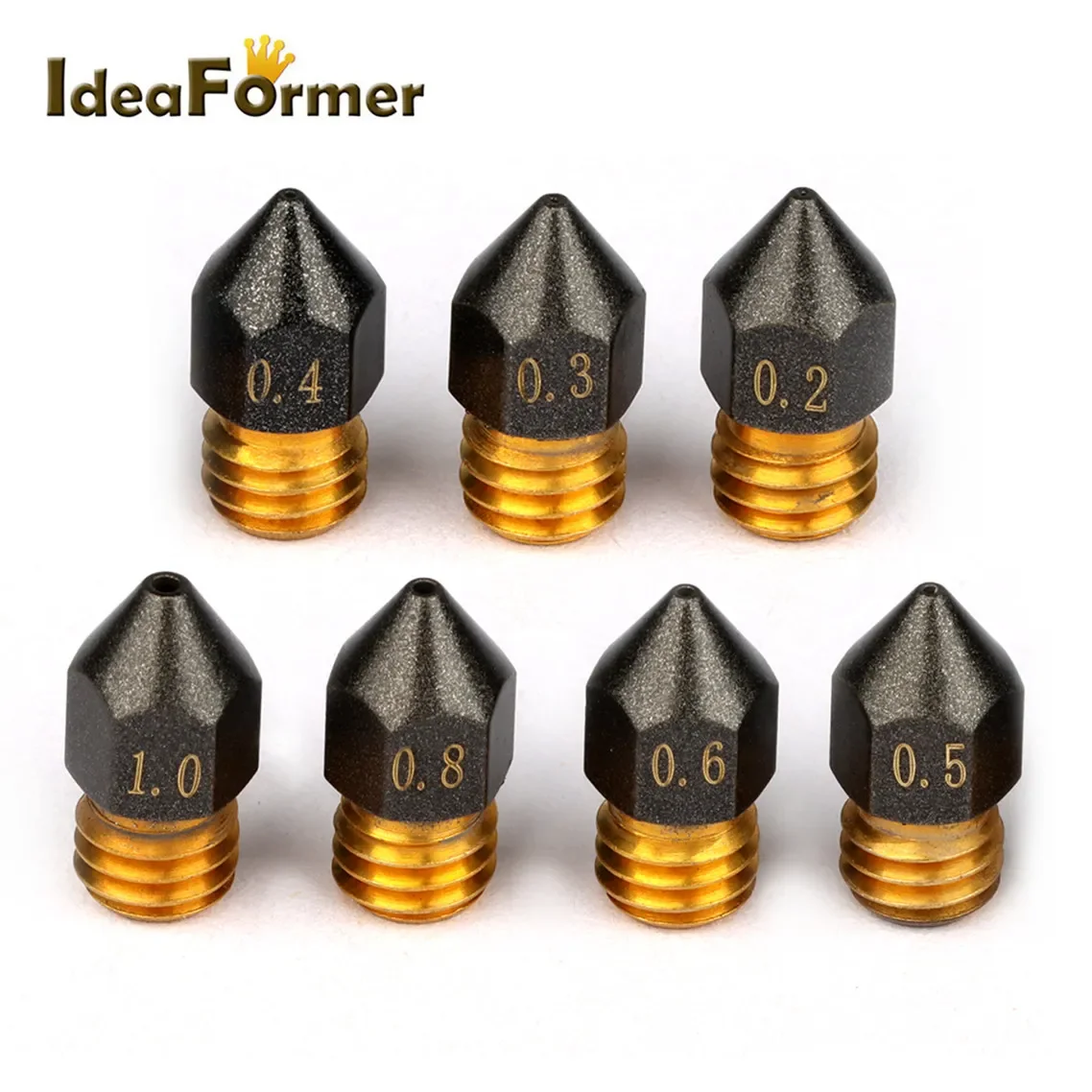 MK8 PTFE Coated Nozzle 0.2/0.3/0.4/0.5/0.6/0.8/1.0mm M6 Thread For CR10 CR10S Ender-3 3D Printer Nozzles 1.75mm Filament