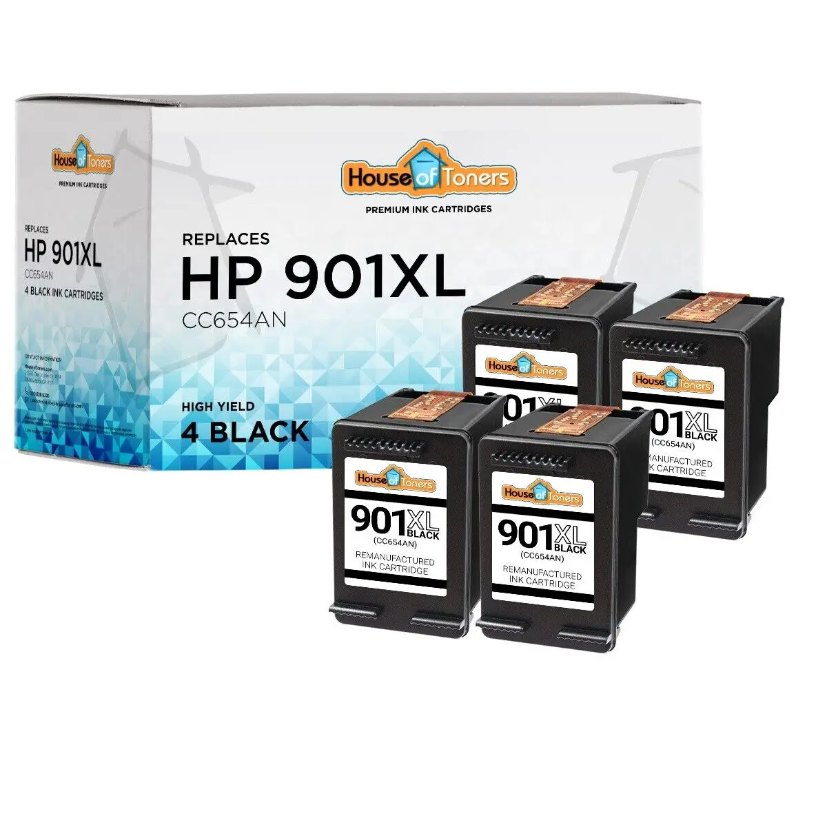 4 Cartucce Di Inchiostro Ad Alto Rendimento Hp 901 Xl Nero Per Stampanti Officejet J4500