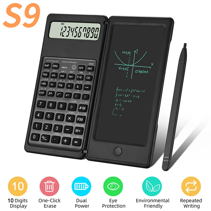 VAORLO 2 IN 1 Foldable Scientific Calculators With 6 Inch Writing Tablet Digital Drawing Pad Graphing For Office Business School