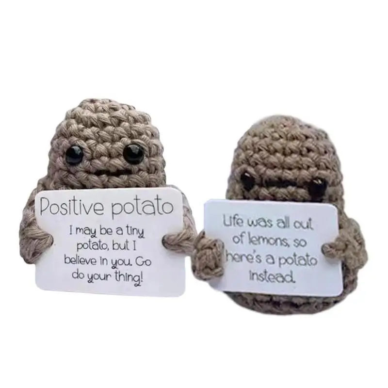 Funny Positive Potato Cute Wool Knitting Doll With Card Positivity Affirmation Cards Potato Doll Gift Decoration Figurines