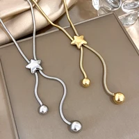 Greatera-Collier perlé étoile à cinq branches pour femme, bijoux jonc en acier inoxydable, salle double cheminée, design personnalisé 4