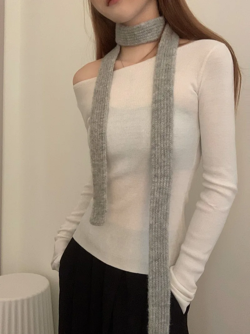 Frauen Harajuku Wolle Schals Einfarbig Lange Schals 180Cm Dünne Lange Dekorative Halstuch Mode Gefühl Spice Girl Streetwear – Detail 22