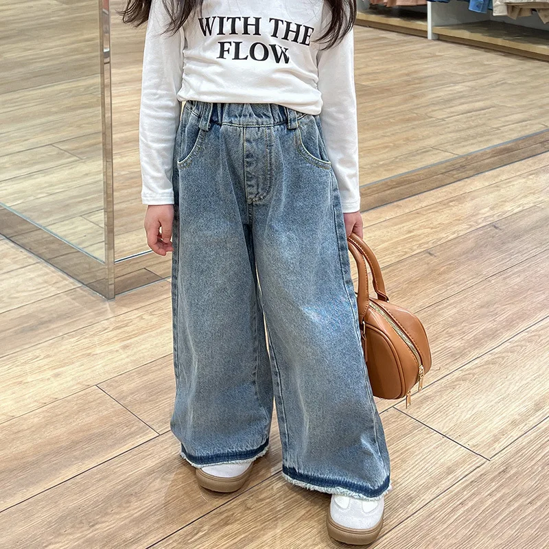 

Girls Jeans Korean Children 2024 Spring and Summer New Girl Korean Sweet Style Kid Girls Simple Casual Style All-match Trousers