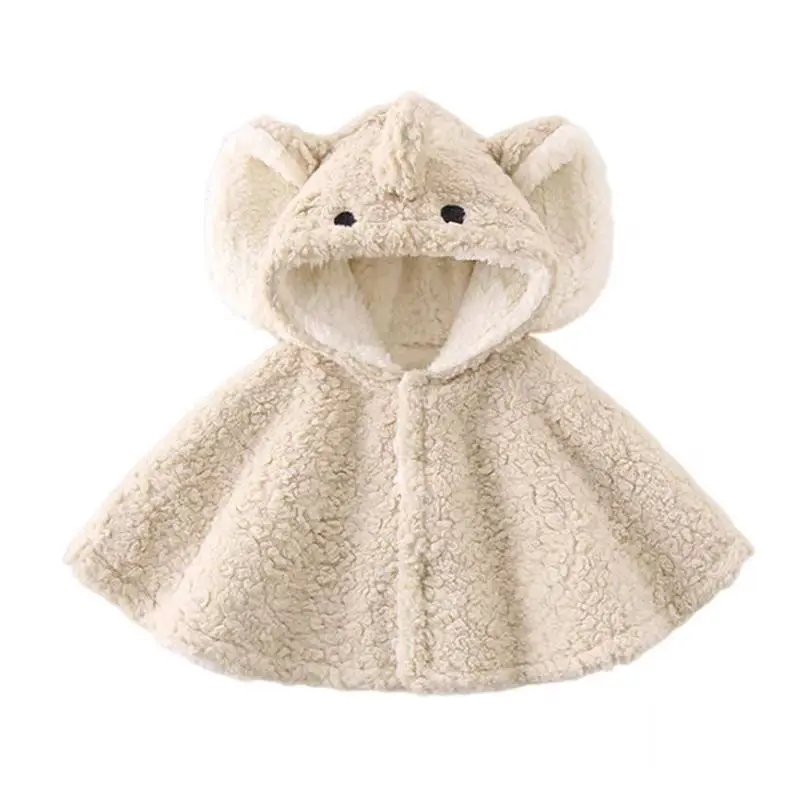 Cute Cartoon Baby Elephant Hooded Poncho -Fleece Lined Winter Cape with 3D Ears Warm Animal Cloak for Infants Toddlers(0-3 Year)