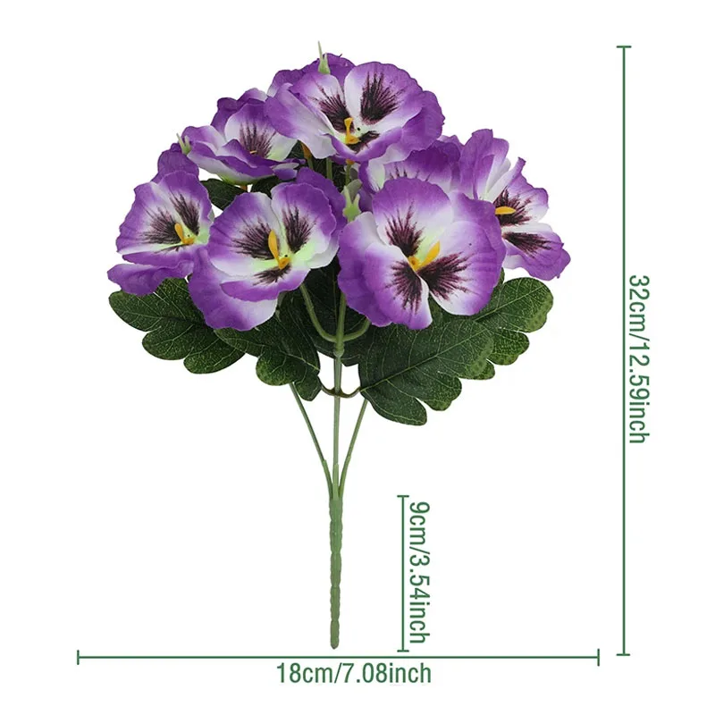 Vibrant Tricolor Violet Butterfly Pansy Artificial Flower Arrangement - 32cm Decorative Blooms for Home, Garden, and Events