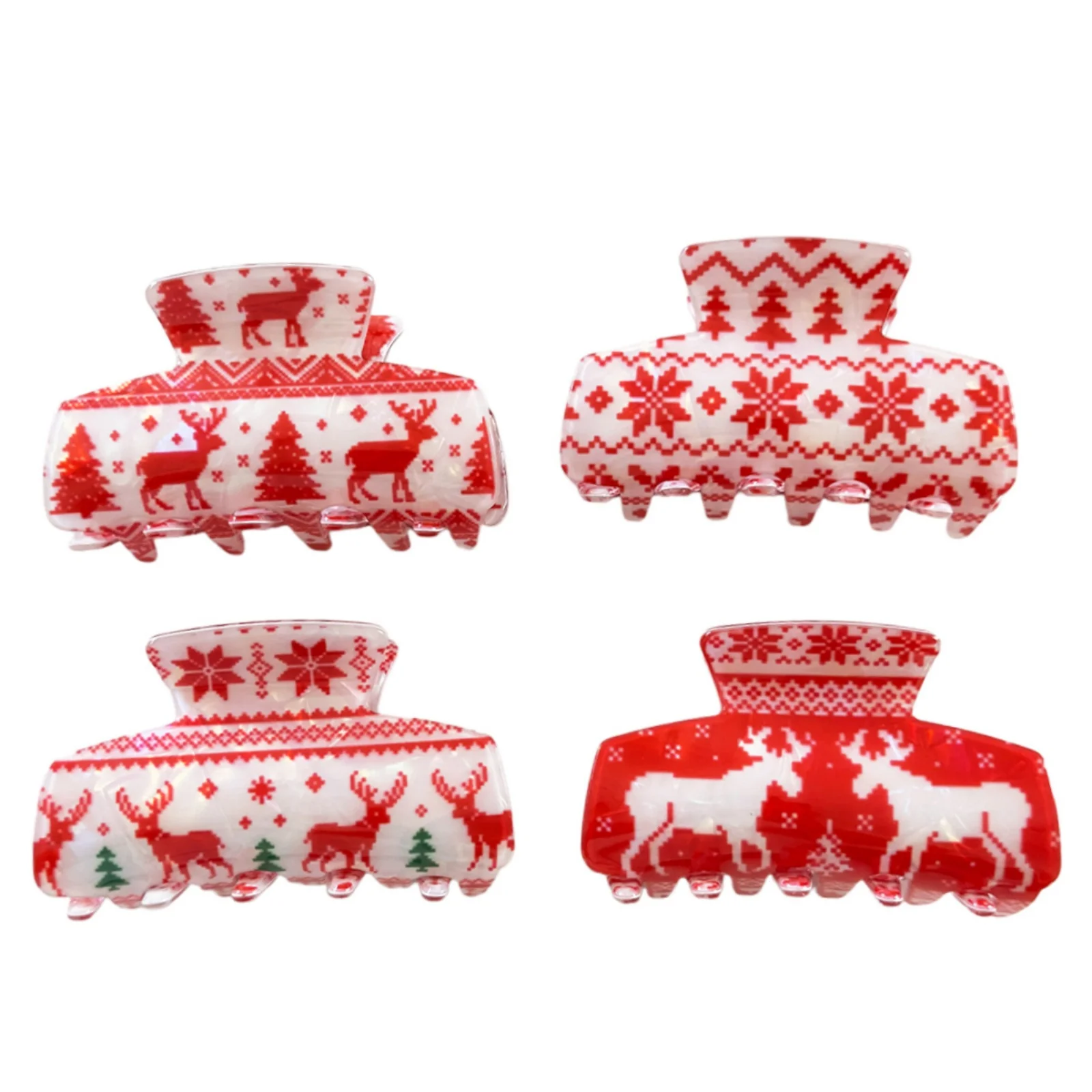 1PC Christmas Reindeer Hair Claw Clips, 4 Pcs Red Snowflake Hair Accessories, Festive Winter Hair Clips For Women, Cute Xmas