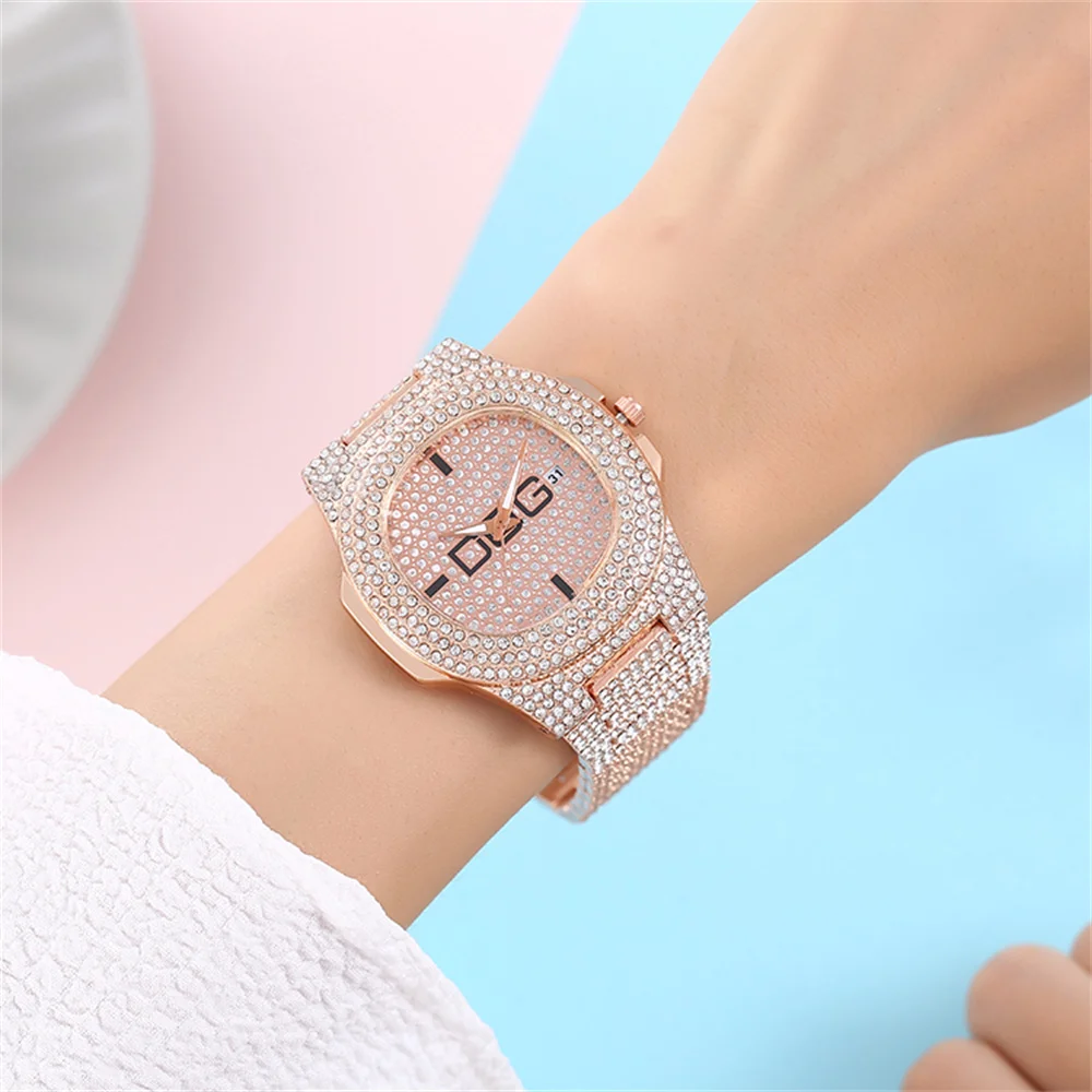 Man's Watch Luxury Full Star Diamonds Calendar Quartz Watches Fashion Rose Gold Stainless Steel Male Hip Hop Large Dial Clock 3