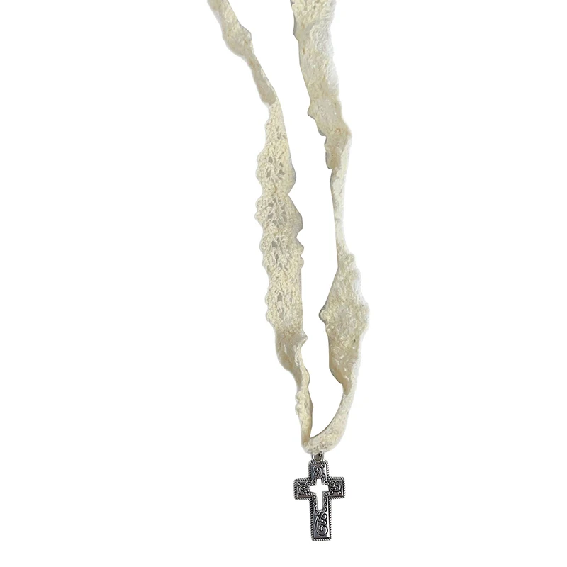 Fashionable Cool Hollow Cross Pendant Lace Band Choker for Females, Clavicle Chain Accessory Great for Parties and Present