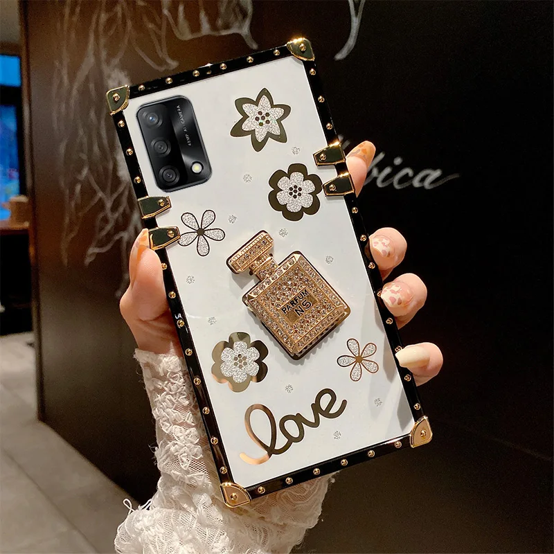 Husa pentru sticla de parfum cu diamante pentru OPPO A16 A15 A54 A53S A74 A94 A52 A53 A5 A9 2020 Realme GT Master C11 C15 C21 Square Pho_voghion.com