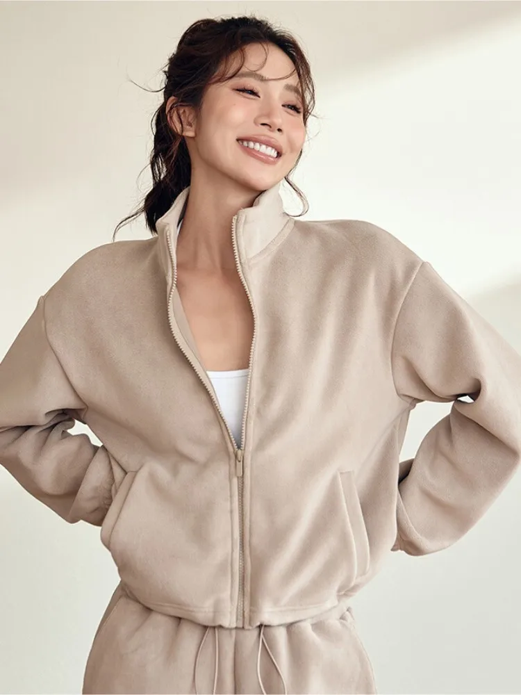 LULU VURU 여성용 양털 안감 두꺼운 러닝 자켓 가을 겨울 스포츠 탑 방..