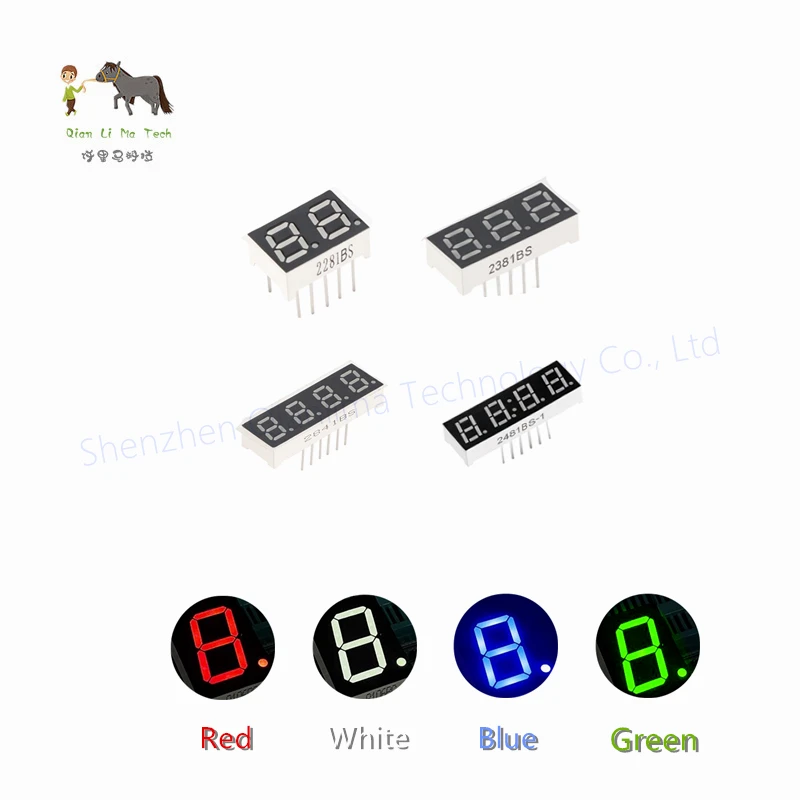 Tube numérique LED 0.28 pouces, 5 pièces, 2 bits, 3 bits, 4 bits, 7 segments, Cathode/Anode commune, rouge, bleu, vert, blanc, horloge 2/3/4 bits