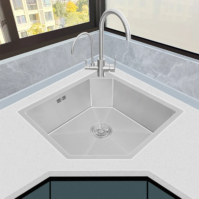 Stainless Steel Kitchen Sinks Light Luxury Corner Washbasin Designer Kitchen Hexagonal Sink Under-counter Embedded Sink PLRNXH