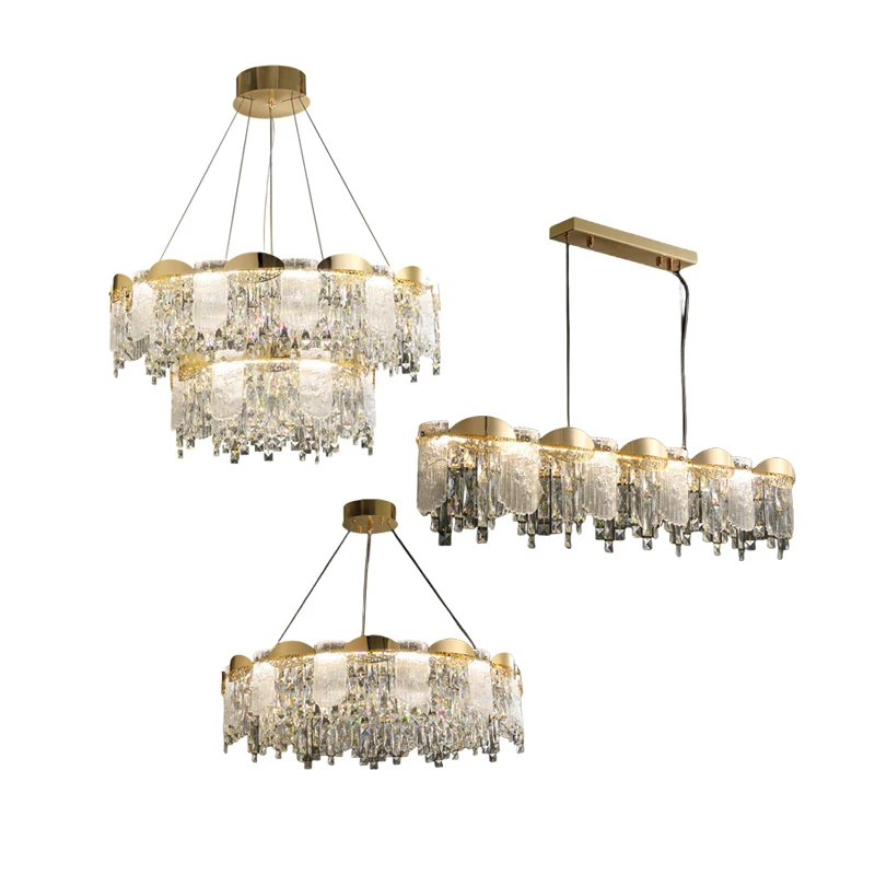 

Gold Silver Luxury Gold LED Dimmable Crystal Chandelier Lighting Lustre Suspension Luminaire Lampen For Living Dinning Room