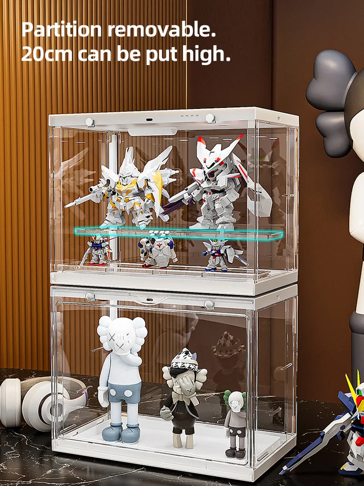 Dustproof Doll Display Case with Magnetic Levitation Stand and LED Light, Clear Acrylic Storage Box for Collectibles 3