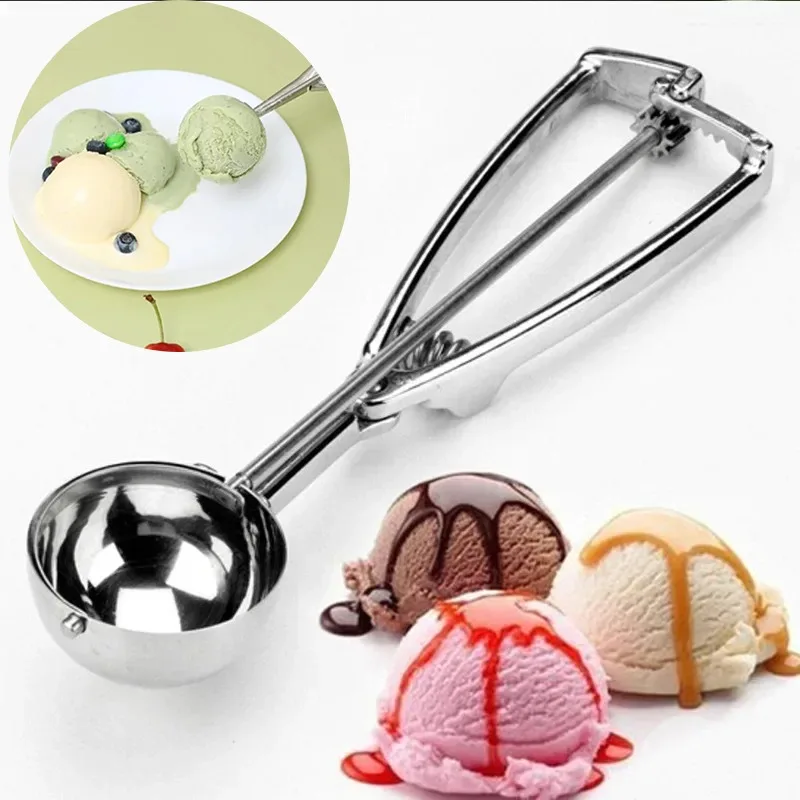 â€‹Stainless Steel Ice Cream Scoop with Spring Handle Multi-Purpose Polished Scooper for  Dessert Mashed Potatoes  Fruit  Balls