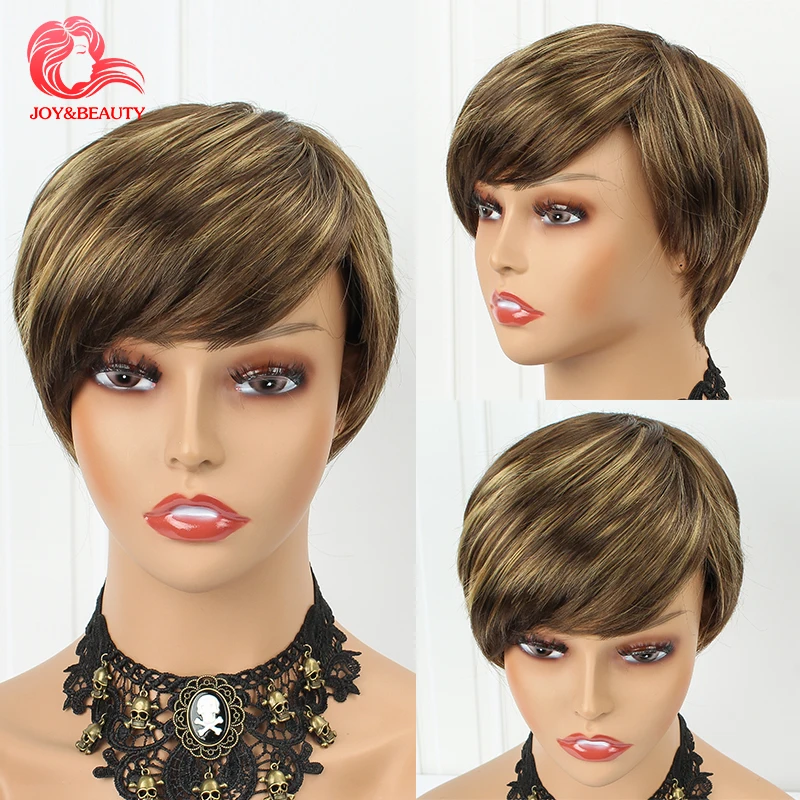 

JOY&BEAUTY Women's Synthetic Hair Multicolour Brown Short Wigs with Bangs Pixie Cut Hairstyle Fancy Dress Party Wigs for Women