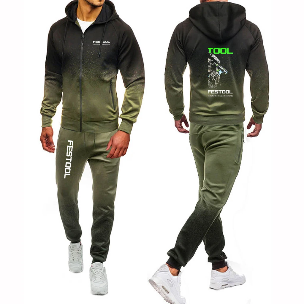 Festool 2023 Men New Spring and Autumn Hoodies Sweatpant Sets Harajuku Jackets Sports Comfortable Gradient Suits