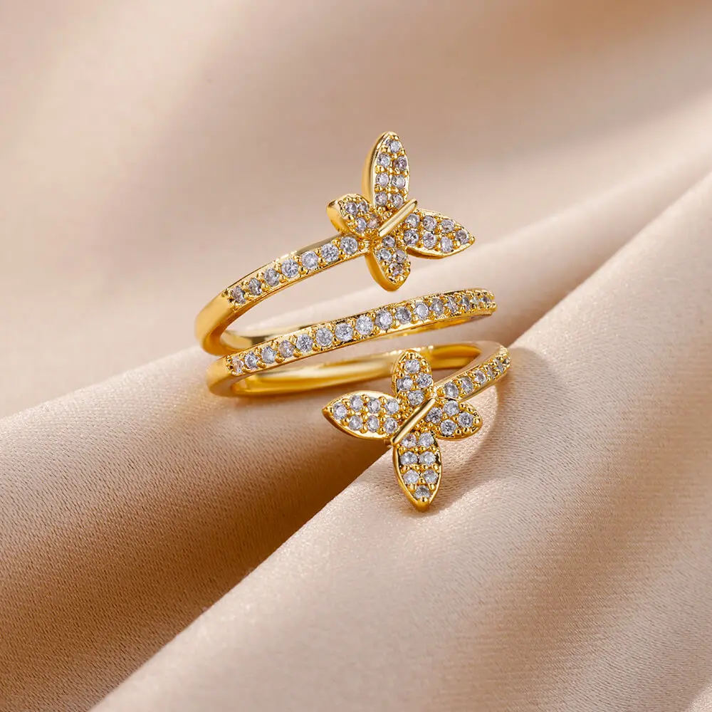 Zircon Double Adjustable Ring Stainless Steel For Women