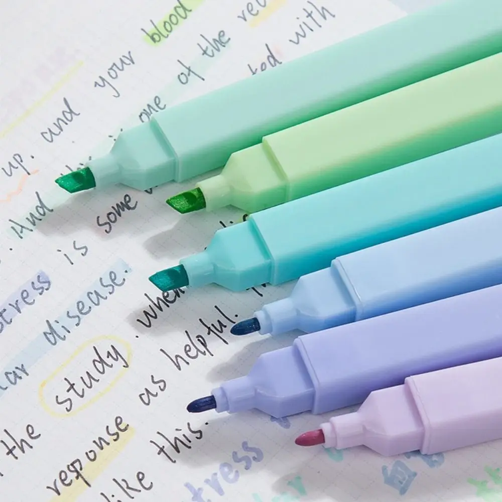 6PCS/Set Double Head Highlighter Pen Painting Graffiti Eye Protection Fluorescent Pen Oblique Soft Tip Art Marker Pen