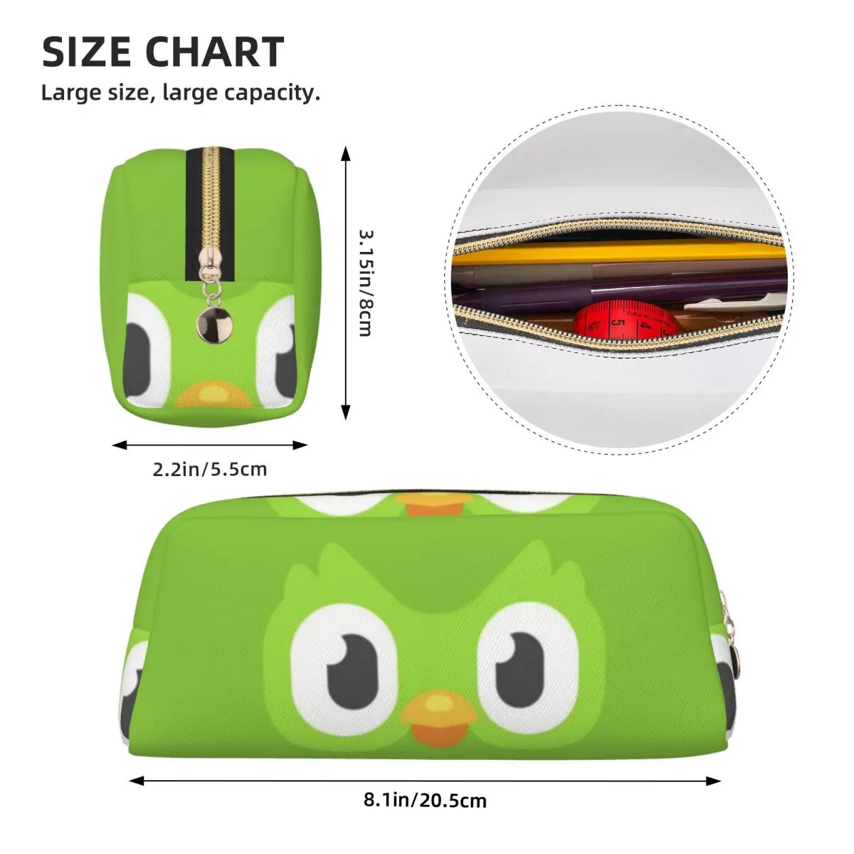 Duolingo Owl Duo 연필 케이스 학생용 학교 펜 박스 연필 가방 대형 보관 연필 파우치 펜 홀더