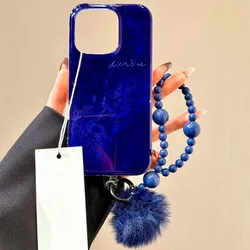 Whirlpool Pattern Blue Embossed Phone Case with Plush Ball Charm - iPhone 7 p or 8 p (SMT2083 Color)