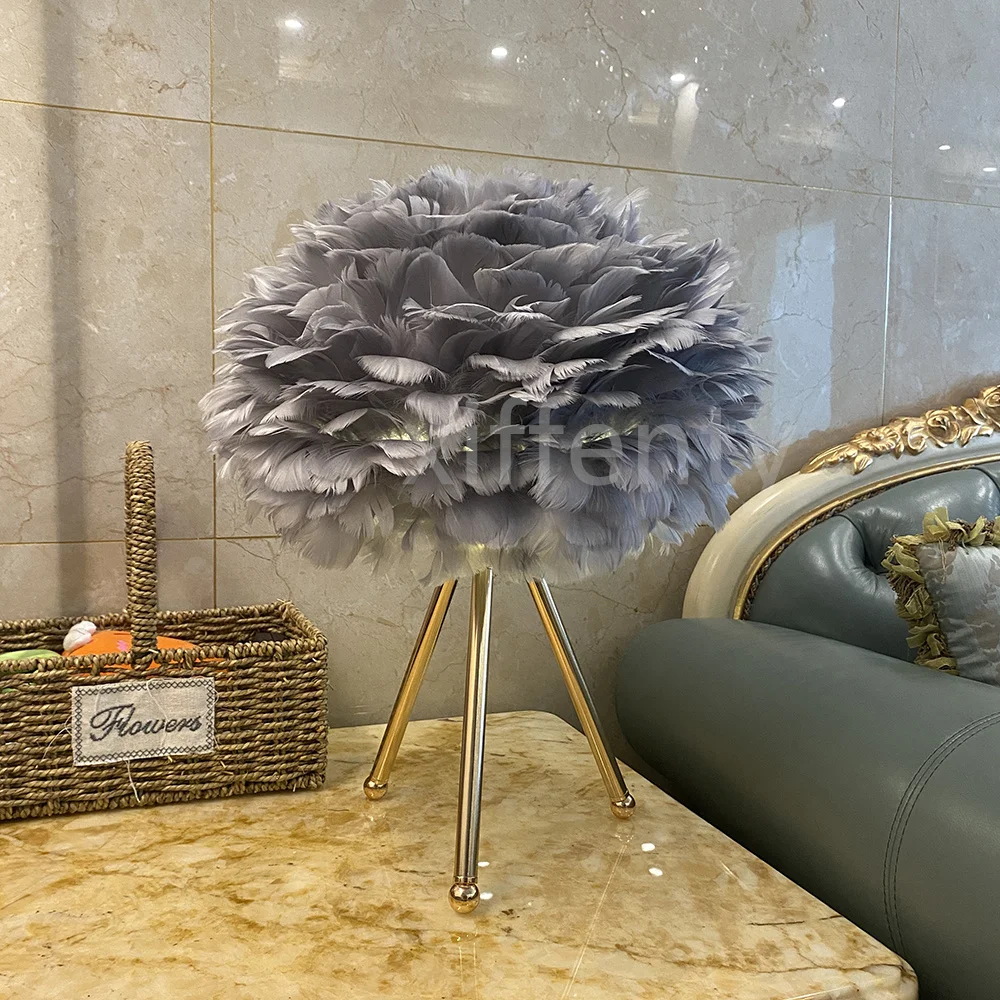 Usb Charging Feather Table Lamp Bedroom Bedside Lamp Living Room