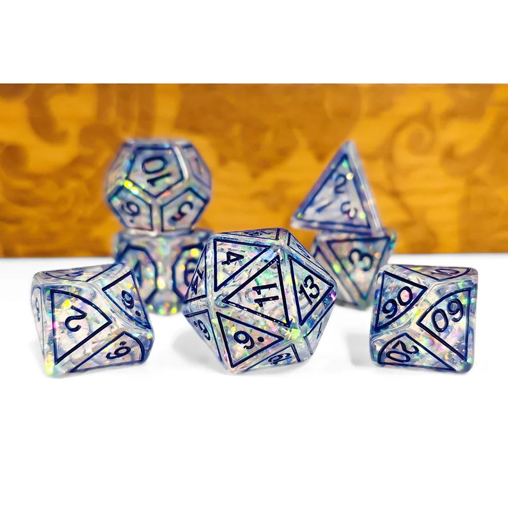 DND Custom Blue Magic Stone Transparent Resin Material Dice Set Unique Polyhedral Design for DND Role Playing Game