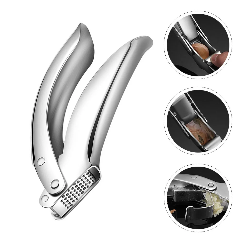 

Stainless Steel Kitchen Garlic Press Handheld Manual Tool for Ginger Chilies and Vegetables Pressing and Minced Cooking Gadget