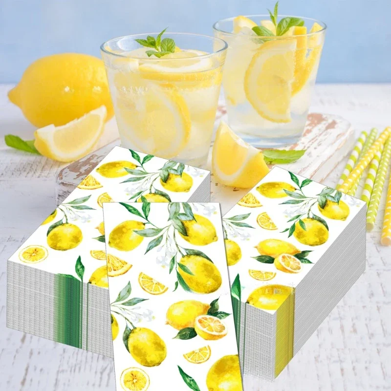 33*40cm 2-Ply Hawaiian Watercolor Lemon Fruit Printed Long Paper Napkin Party Festival Disposable Paper Placemat 20pcs/Pac